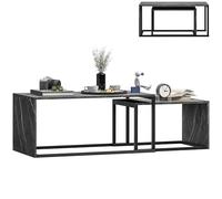 HOMCOM Lot de 2 Tables Basses gigognes Design Industriel encastrable dim. Grande Table 90L x 48l x 42H cm métal Noir Effet marbre Gris foncé