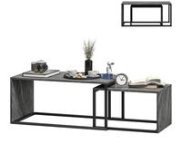 HOMCOM Lot de 2 tables basses gigognes design industriel encastrable en métal noir et effet marbre gris foncé