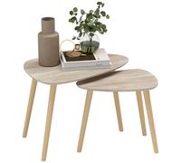 HOMCOM Lot de 2 Tables Basses gigognes Design scandinave Pieds en Bois et Plateau en Bois, Aspect Naturel