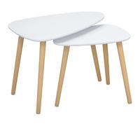 HOMCOM Lot de 2 Tables Basses gigognes Design scandinave Pieds en Bois et Plateau en Bois, Blanc