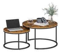 HOMCOM Lot de 2 Tables Basses Gigognes Empilable Brun Rustique | Table Basse Ronde, Design Industriel, Pieds en Métal
