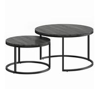 HOMCOM Lot de 2 tables basses gigognes empilable design industriel pieds en métal noir