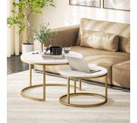 HOMCOM Lot de 2 tables basses gigognes empilable design industriel plateau imitation ciment pieds en métal blanc