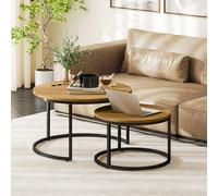 HOMCOM Lot de 2 tables basses gigognes empilable design industriel plateau imitation ciment pieds en métal marron