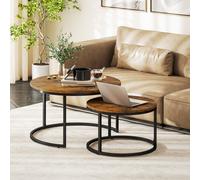 HOMCOM Lot de 2 tables basses gigognes empilable design industriel plateau imitation ciment pieds en métal brun rustique