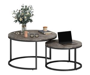 HOMCOM Lot de 2 tables basses gigognes empilable design industriel plateau imitation ciment pieds en métal gris