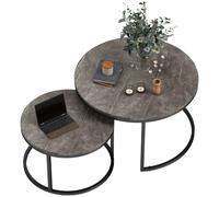 HOMCOM Lot de 2 Tables Basses Gigognes Empilable Gris | Table Basse Ronde, Design Industriel, Pieds en Métal