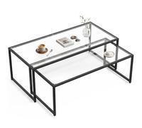 HomCom Lot de 2 tables basses gigognes design acier noir plateaux verre trempé