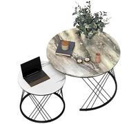 HOMCOM Lot de 2 Tables Basses gigognes Rondes Ø 70/44,5 cm, Tables gigognes de Salon avec Plateau Effet marbre et Pieds en métal, pour Salon, Chambre, Petit Espace, Style Moderne, Gris et Blanc