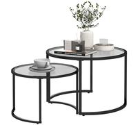 Lot De 2 Tables Basses Gigognes Rondes Style Contemporain - Acier Noir Verre Trempé 5 Mm Noir