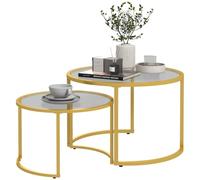 HomCom Lot de 2 tables basses gigognes rondes art déco – acier doré, verre trempé 5 mm 70/54 cm
