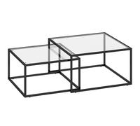 HOMCOM Lot de 2 tables basses gigognes rondes, table de salon avec plateau en verre trempé et structure en métal, noir