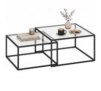 HOMCOM Lot de 2 Tables Basses gigognes Rondes, Table de Salon avec Plateau en Verre trempé et Structure en métal, Style Moderne, Tables d'appoint empilables pour Chambre, Salon, Noir