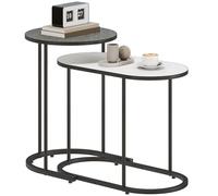 HOMCOM Lot de 2 Tables Basses gigognes, Style Moderne, Tables d’appoint empilables avec Cadre en métal, Bout de canapé pour Salon ou Chambre, Gris et Blanc
