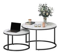 HOMCOM Lot de 2 Tables Basses gigognes, Table Basse Ronde, empilable, Design Industriel, Pieds en métal, Blanc