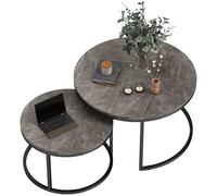 HOMCOM Lot de 2 Tables Basses gigognes, Table Basse Ronde, empilable, Design Industriel, Pieds en métal, Gris
