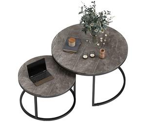 HOMCOM Lot de 2 Tables Basses gigognes, Table Basse Ronde, empilable, Design Industriel, Pieds en métal, Gris