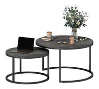 HOMCOM Lot de 2 Tables Basses Gigognes Table Basse Ronde Empilable Noir | Design Industriel, Pieds en Métal