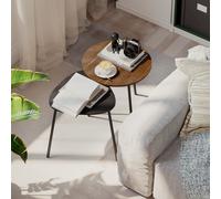 HOMCOM Lot de 2 tables basses gigognes, tables d'appoint contemporain cadre en métal, ronde et triangulaire, noyer et noir