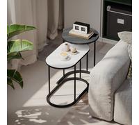 HOMCOM Lot de 2 tables basses gigognes, tables d'appoint empilable style contemporain, cadre en métal gris et blanc