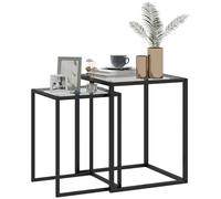 HOMCOM Lot de 2 Tables Basses gigognes, Tables d'appoint empilables, Plateau en Verre trempé Cadre en Acier, Patins antidérapants, Bout de canapé pour Salon, Chambre, Noir