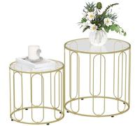 HOMCOM Lot de 2 Tables Basses gigognes, Tables d'appoint empilables Rondes Modernes avec Cadre en métal et Plateau en Verre trempé, pour Salon et Chambre, Ton doré