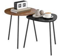 HOMCOM Lot de 2 Tables Basses gigognes, Tables d'appoint Style Contemporain Cadre en métal, en Forme Ronde et Triangulaire, Bout de canapé pour Salon, Chambre, Noyer et Noir