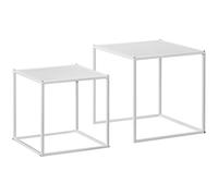 HOMCOM Lot de 2 Tables Basses rectangulaires au Design Moderne - Structure en Acier - Empilables - Table Basse pour Salon et Chambre à Coucher - Blanc