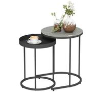 HOMCOM Lot de 2 tables basses rondes avec design plateau aspect bois Table d'appoint avec structure en métal Table basse pour salon Gris