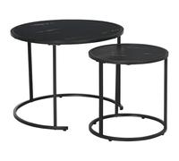 HOMCOM Lot de 2 Tables Basses Rondes gigogne avec Plateau Aspect marbre en Bois et Table d'appoint empilable, Pieds en métal Noir