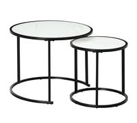 HOMCOM Lot de 2 Tables Basses Rondes gigogne empilables Table d'appoint Plateau en Bois Aspect marbre et Pieds en métal Noir