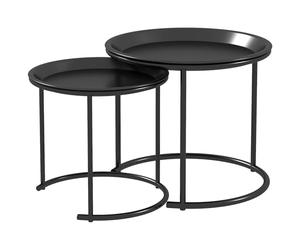 HOMCOM Lot de 2 Tables Basses Rondes gigognes Table de Salon Cadre en Acier Plateaux Amovibles Table d'appoint Style Industriel Ø 43 et Ø 35 cm Noir