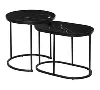 HOMCOM Lot de 2 Tables Basses Tables d'Appoint Gigognes Acier Noir | Plateau MDF Aspect Marbre, Ronde et Ovale