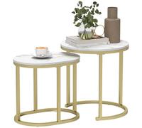 HOMCOM Lot de 2 Tables Basses Tables d'Appoint Gigognes Acier Or | Plateau MDF Aspect Marbre, Ronde et Ovale