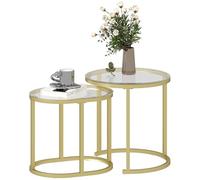 Lot de 2 tables basses gigognes - tables d'appoint encastrables style contemporain - piètement acier plateau verre trempé
