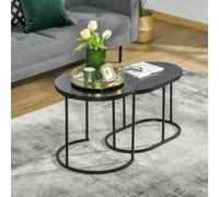 HOMCOM Lot de 2 tables basses tables d'appoint gigognes en métal et plateau MDF aspect marbre - Table ronde et ovale - noir Description:Apportez une touche élégante à votre intérieur avec ce magnifiqu