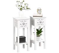 HOMCOM Lot de 2 Tables d'appoint avec tiroir et étagère de Rangement, Design élégant en Forme de Fleur pour Salon, Chambre à Coucher, Blanc
