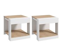 HomCom Lot de 2 tables d'appoint – Bout de canapé & chevet – Bois rustique 40×40×45 cm Blanc/Naturel