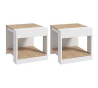 HomCom Lot de 2 tables d'appoint – Bout de canapé & chevet – Bois rustique 40×40×45 cm Blanc/Naturel