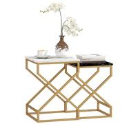 HOMCOM Lot de 2 tables d'appoint gigognes avec plateau imitation marbre, table basse avec repose-pieds, cadre en acier et plateau en MDF pour salon, chambre à coucher, bureau, noir/blanc