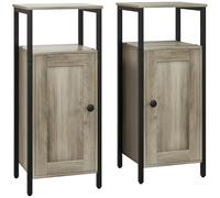 HOMCOM Lot de 2 tables d'appoint industrielles avec porte magnétique et étagère réglable pour salon ou chambre 34 x 30 x 80 cm Marron gris