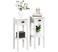 HOMCOM Lot de 2 Tables d'appoint Table de Chevet Style sophistiqué avec tiroir, étagère inférieure, Bout de canapé en Bois pour Salon, Chambre, Blanc