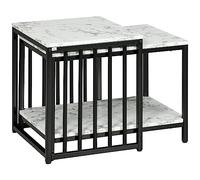 HOMCOM Lot de 2 Tables d'appoint Tables gigognes Tables Basses empilables avec Plateau Aspect Bois Effet marbre Cadre en métal Noir