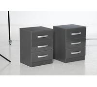 HOMCOM Lot de 2 Tables de Chevet 3 tiroirs 40x36x56cm Gris