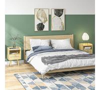 HOMCOM Lot de 2 tables de chevet avec tiroir effet rotin et compartiment ouvert, 40 x 30 x 60 cm, effet bois naturel