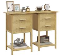 HomCom - Tables de chevet - Lot de 2 - Bambou verni, style scandinave, 2 tiroirs, étagère - Naturel