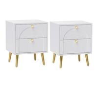 HOMCOM Lot de 2 Tables de Chevet, commodes, 40x35x50 cm, Blanc | Moderne, 2 tiroirs, pieds en acier, tables d'appoint, salon, chambre