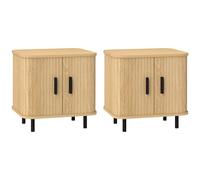 HOMCOM Lot de 2 tables de chevet de style nordique avec 2 niveaux et porte coulissante, table de chevet pour chambre à coucher en bois et acier, 48x40x48 cm, chêne
