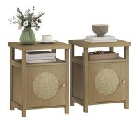 HOMCOM Lot de 2 Tables de Chevet Étroite 40 x 35 x 55 cm Effet Bois Marron | Table d'Appoint, Compartiment Ouvert, 1 Placard, Finition en Rotin, Style Bohème, pour Chambre à Coucher, Salon