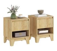 HOMCOM Lot de 2 Tables de Chevet étroites, Table d'appoint avec Compartiment Ouvert et 1 tiroir, Panneaux cannelés pour Chambre à Coucher, Salon, Bois Naturel